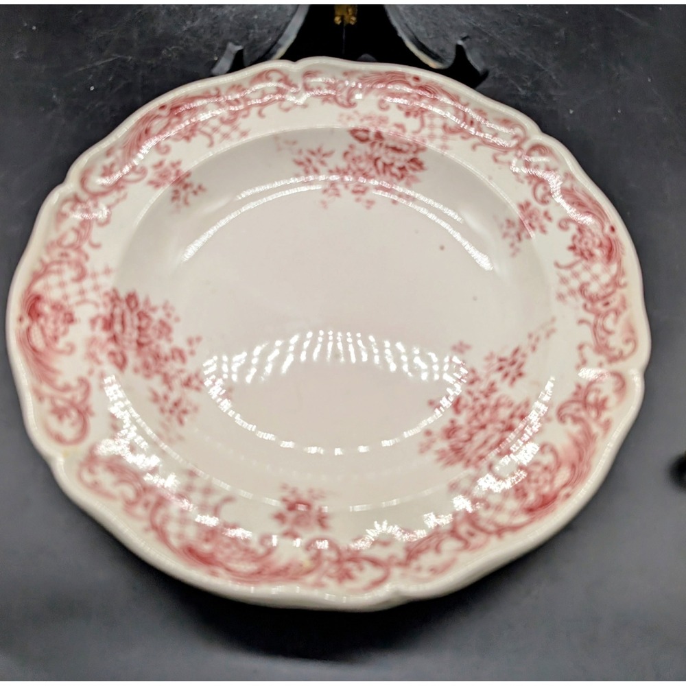 Set/2 Villeroy & Boch Valeria Red Transferware Mettlach Soup Bowl Scalloped